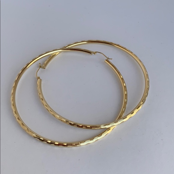 Large 14k Yellow Gold 3” inches 3mm Hoop Earrings